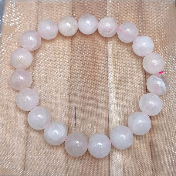 Rose Quartz Bracelet Artisan Made Gemstone 10mm Beaded Stretch NEW Light Pink - Picture 10 of 12